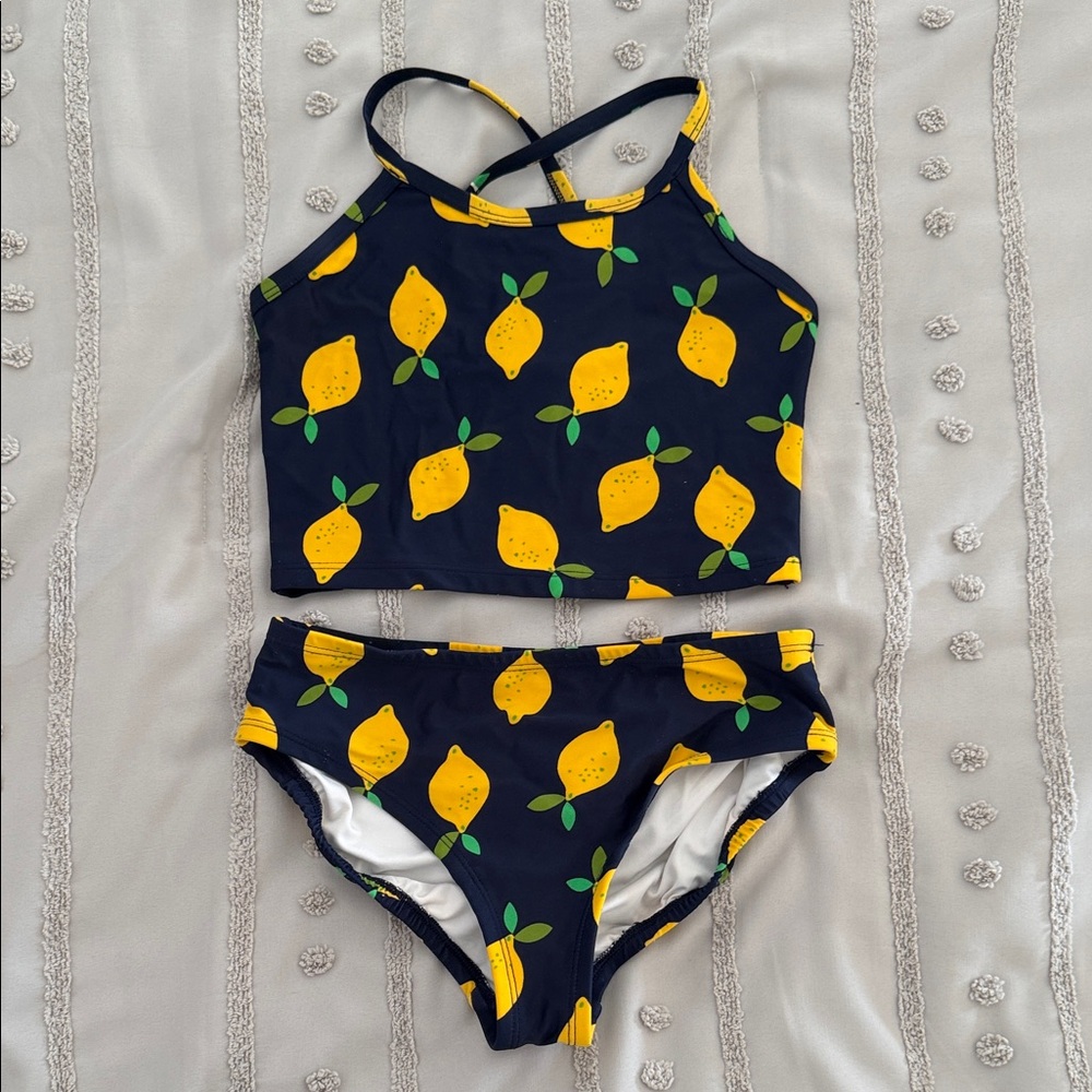 Hanna Andersson Kids Swim Bikini - Navy and Yellow Lemon Print